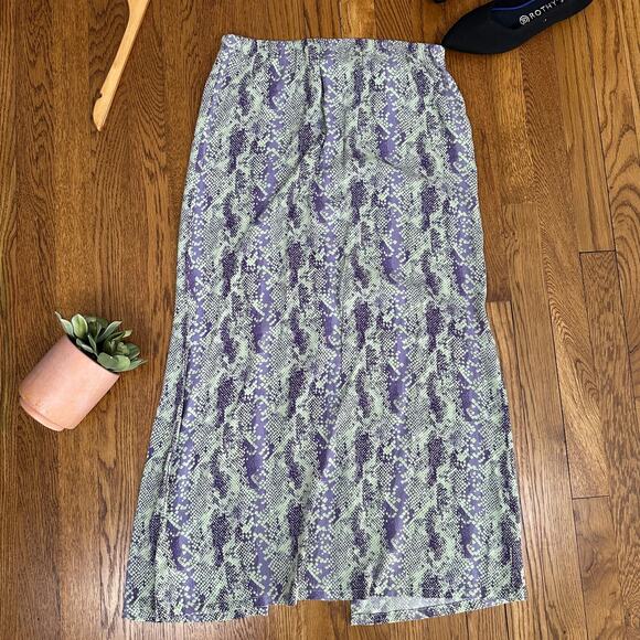 Free People Lime Green Snakeskin Midi Button Front Skirt - Picture 5 of 8